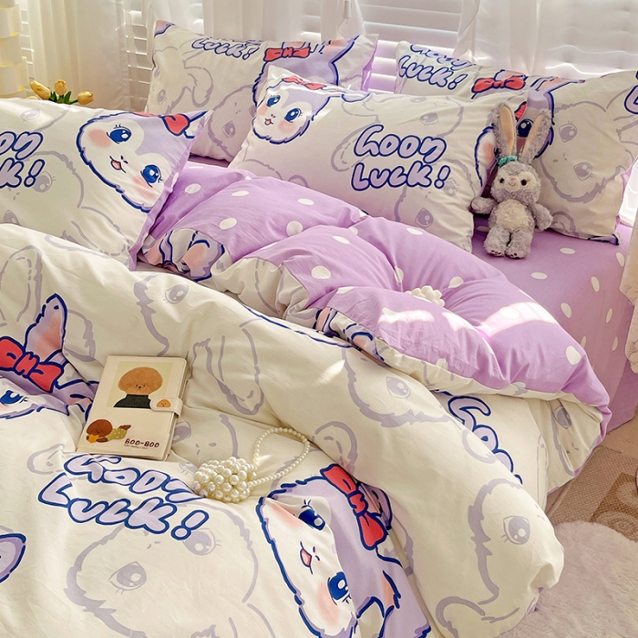 91家纺网 家纺一手货源 找家纺 梦家居 2023春季新品小清新系列全棉单被套 幸运兔