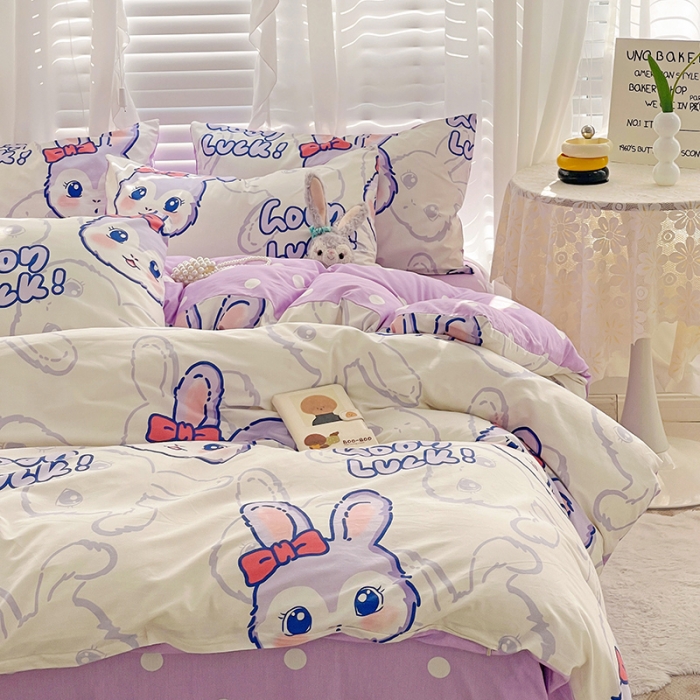 91家纺网 家纺一手货源 找家纺 梦家居 2023春季新品小清新系列全棉单被套 幸运兔