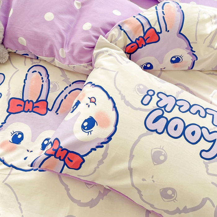 91家纺网 家纺一手货源 找家纺 梦家居 2023春季新品小清新系列全棉单被套 幸运兔