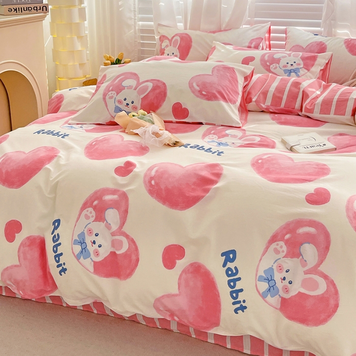 91家纺网 家纺一手货源 找家纺 梦家居 2023春季新品小清新系列全棉单被套 爱心兔