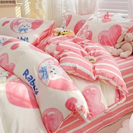 梦家居 2023春季新品小清新系列全棉单被套 爱心兔