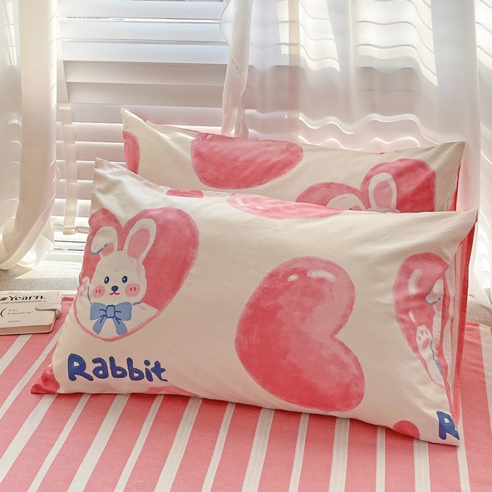 91家纺网 家纺一手货源 找家纺 梦家居 2023春季新品小清新系列全棉单被套 爱心兔