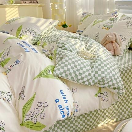 梦家居 2023春季新品小清新系列全棉单被套 铃兰花兔