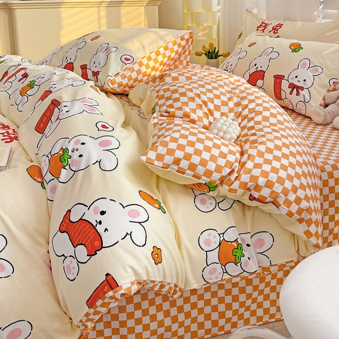 91家纺网 家纺一手货源 找家纺 梦家居 2023春季新品小清新系列全棉单被套 钱兔柿锦