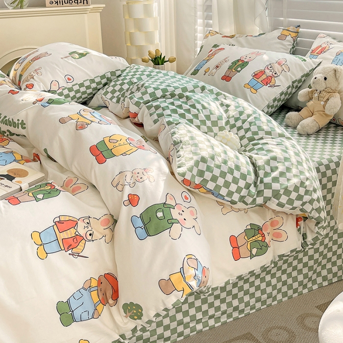 91家纺网 家纺一手货源 找家纺 梦家居 2023春季新品小清新系列全棉单被套 熊兔乐园