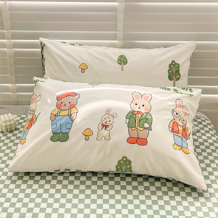 91家纺网 家纺一手货源 找家纺 梦家居 2023春季新品小清新系列全棉单被套 熊兔乐园