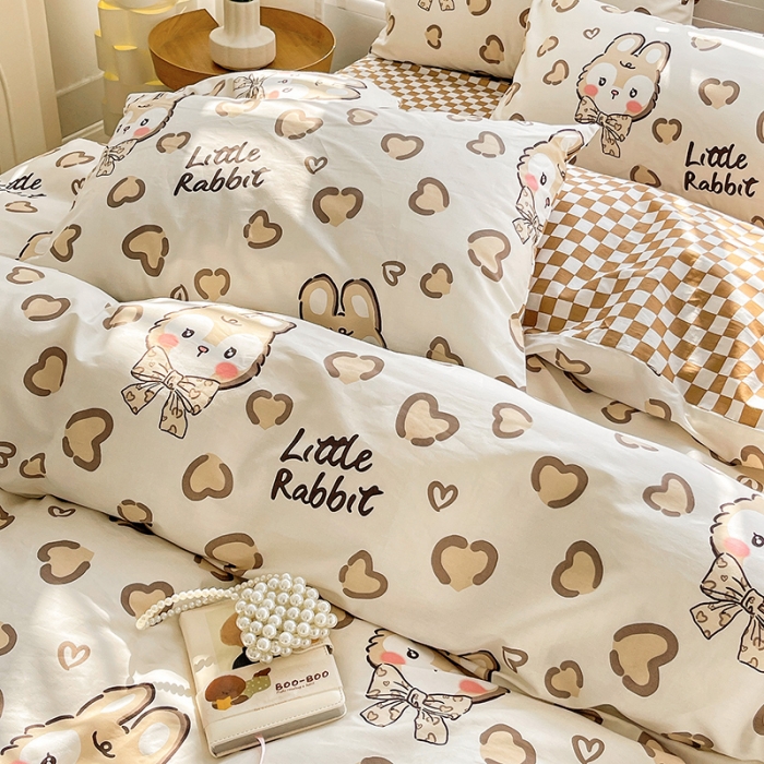 91家纺网 家纺一手货源 找家纺 梦家居 2023春季新品小清新系列全棉单被套 奶咖小兔