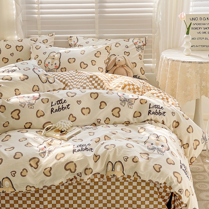 91家纺网 家纺一手货源 找家纺 梦家居 2023春季新品小清新系列全棉单被套 奶咖小兔