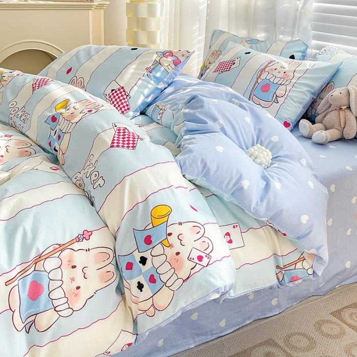 91家纺网 家纺一手货源 找家纺 梦家居 2023春季新品小清新系列全棉单被套 魔法小兔