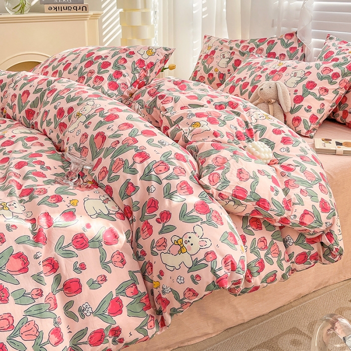 91家纺网 家纺一手货源 找家纺 梦家居 2023春季新品小清新系列全棉单被套 郁金粉兔