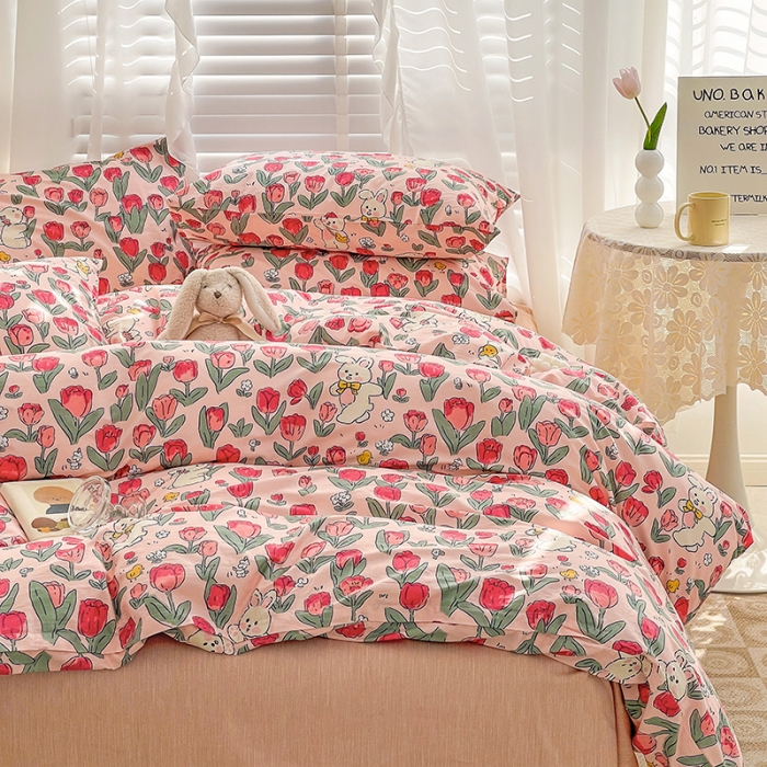 91家纺网 家纺一手货源 找家纺 梦家居 2023春季新品小清新系列全棉单被套 郁金粉兔