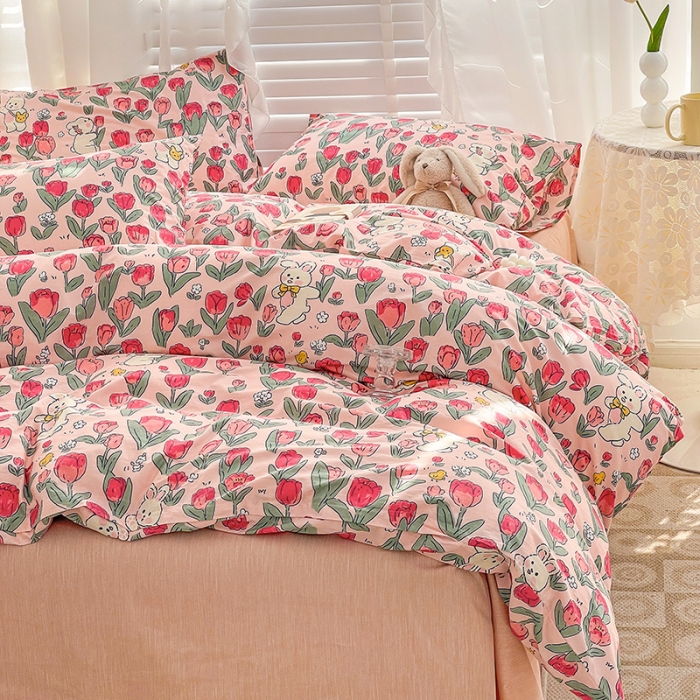 91家纺网 家纺一手货源 找家纺 梦家居 2023春季新品小清新系列全棉单被套 郁金粉兔