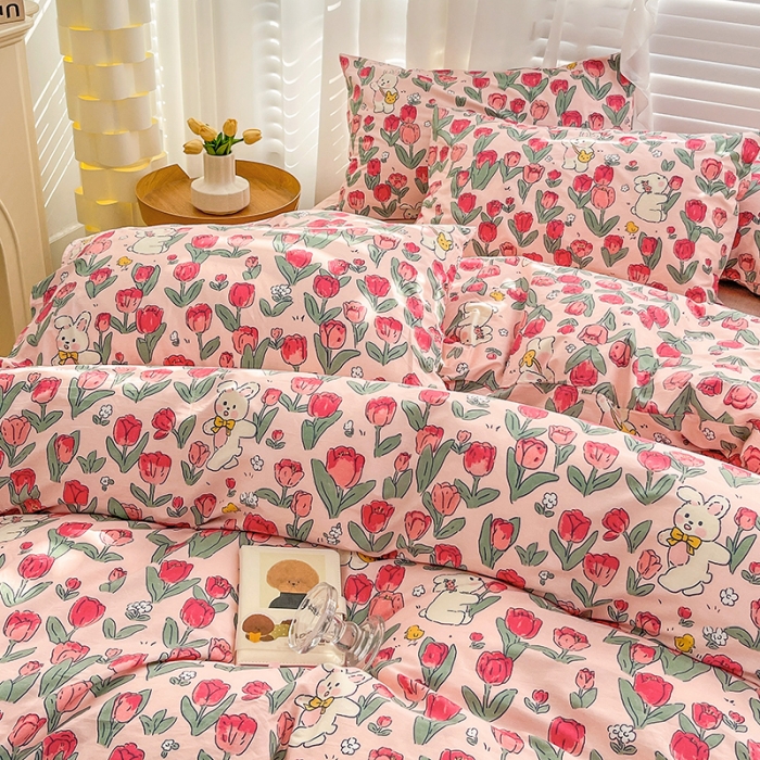 91家纺网 家纺一手货源 找家纺 梦家居 2023春季新品小清新系列全棉单被套 郁金粉兔