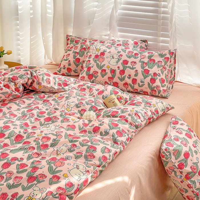 91家纺网 家纺一手货源 找家纺 梦家居 2023春季新品小清新系列全棉单被套 郁金粉兔