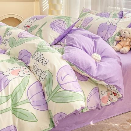 梦家居 2023春季新品小清新系列全棉单被套 郁金紫兔
