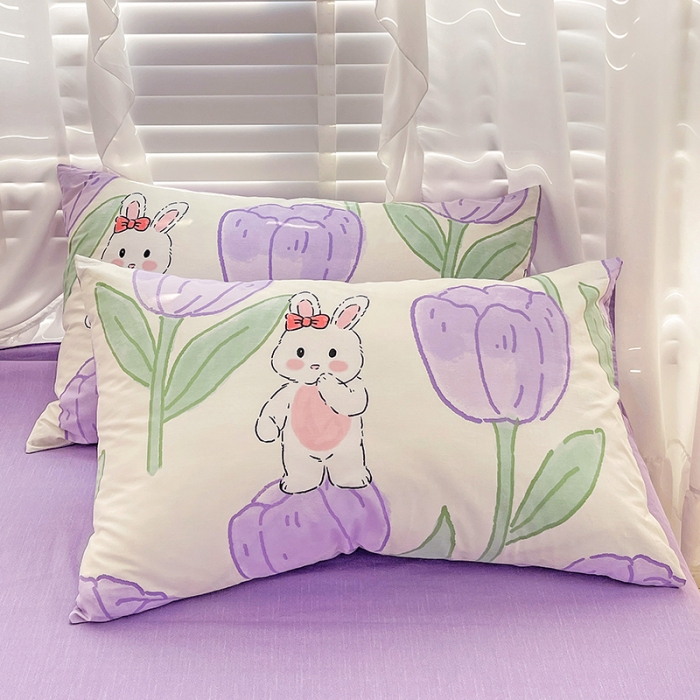 91家纺网 家纺一手货源 找家纺 梦家居 2023春季新品小清新系列全棉单被套 郁金紫兔