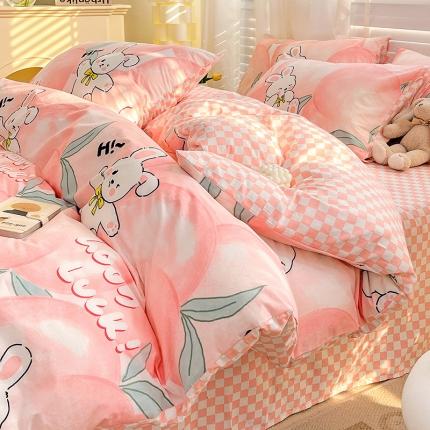 梦家居 2023春季新品小清新系列全棉单被套 蜜桃兔