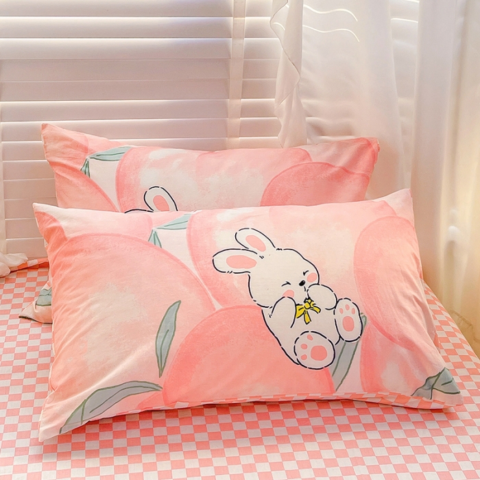 91家纺网 家纺一手货源 找家纺 梦家居 2023春季新品小清新系列全棉单被套 蜜桃兔