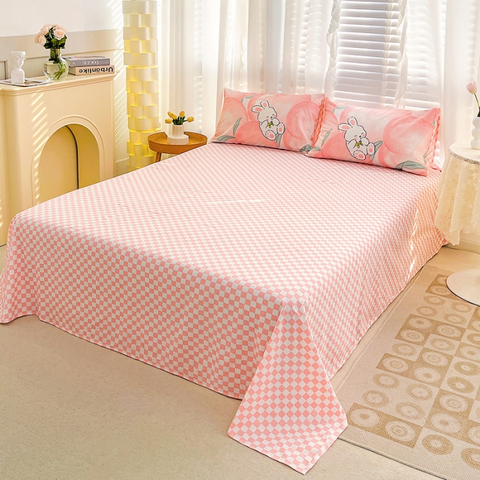 91家纺网 家纺一手货源 找家纺 梦家居 2023春季新品小清新系列全棉单被套 蜜桃兔