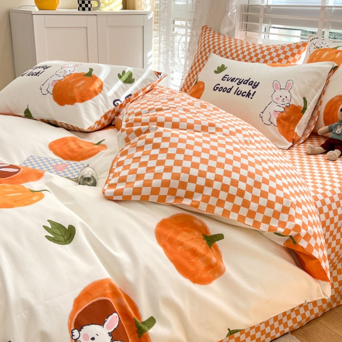 91家纺网 家纺一手货源 找家纺 梦家居 2023春季新品小清新系列全棉单被套 南瓜小兔