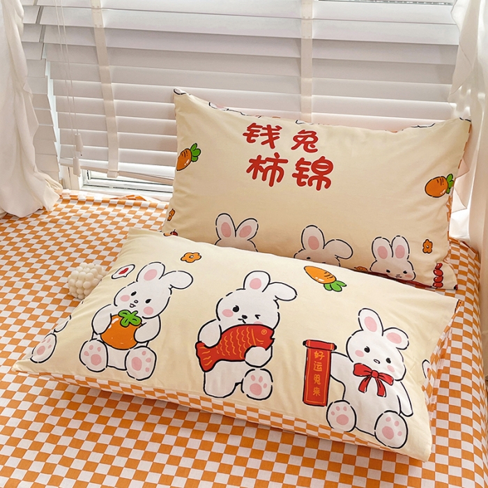 91家纺网 家纺一手货源 找家纺 梦家居 2023春季新品小清新系列全棉四件套 钱兔柿锦