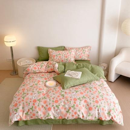 91家纺网 家纺一手货源 找家纺 珺柔 2022新款13070全棉四件套 草莓花小兔