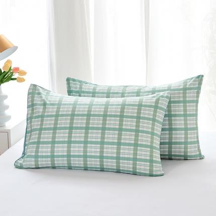 91家纺网 家纺一手货源 找家纺 丰淘 2022新款条纹水洗棉枕套 薄荷绿格