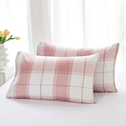 91家纺网 家纺一手货源 找家纺 丰淘 2022新款条纹水洗棉枕套 红粉格