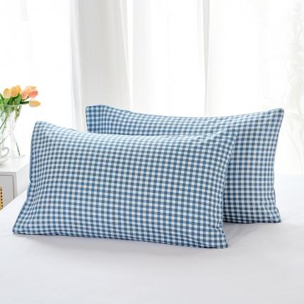 91家纺网 家纺一手货源 找家纺 丰淘 2022新款条纹水洗棉枕套 蓝小格