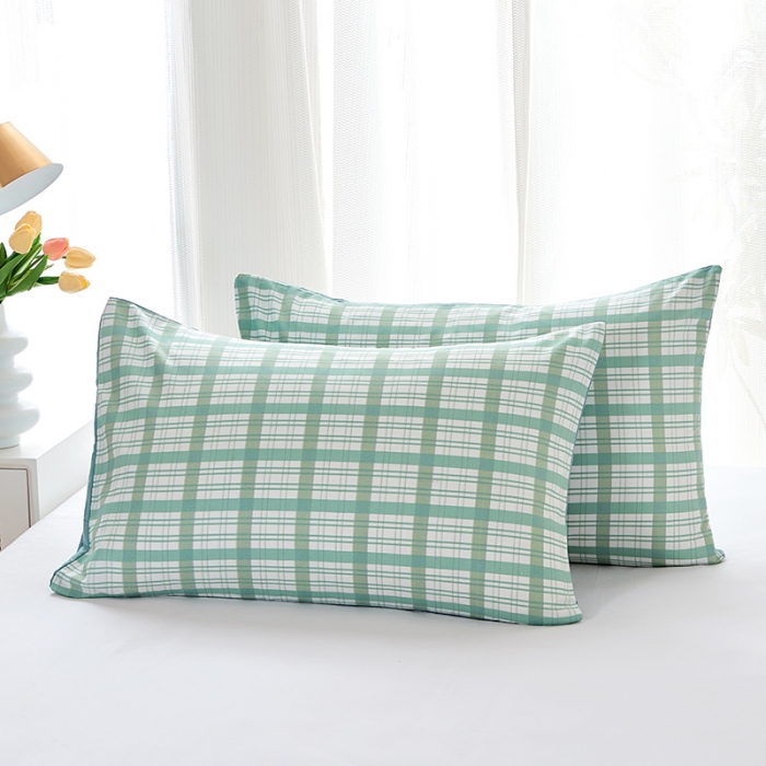 91家纺网 家纺一手货源 找家纺 丰淘 2022新款条纹水洗棉枕套 薄荷绿格