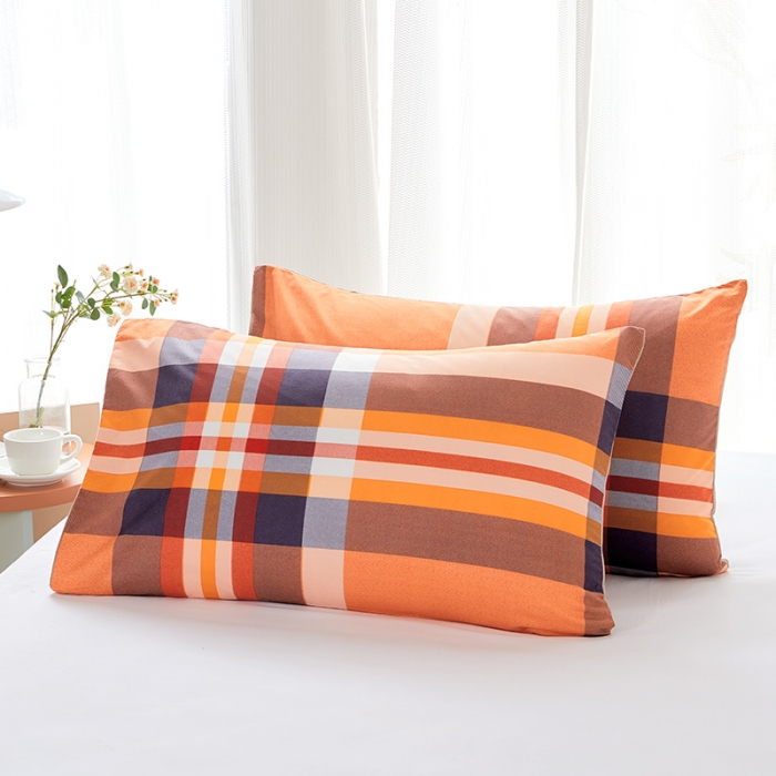 91家纺网 家纺一手货源 找家纺 丰淘 2022新款条纹水洗棉枕套 彩棕中格