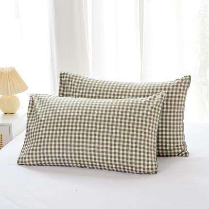 丰淘 2022新款条纹水洗棉枕套 草绿小格