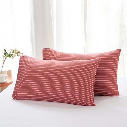 丰淘 2022新款条纹水洗棉枕套 豆沙细条