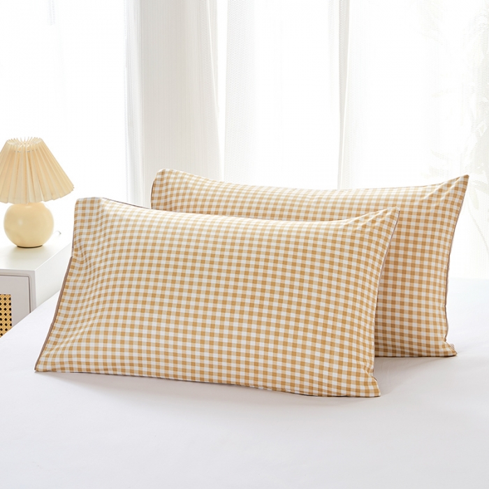 91家纺网 家纺一手货源 找家纺 丰淘 2022新款条纹水洗棉枕套 黄小格