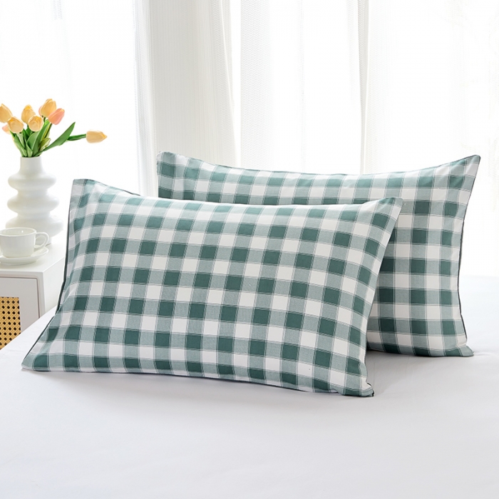 91家纺网 家纺一手货源 找家纺 丰淘 2022新款条纹水洗棉枕套 绿中格