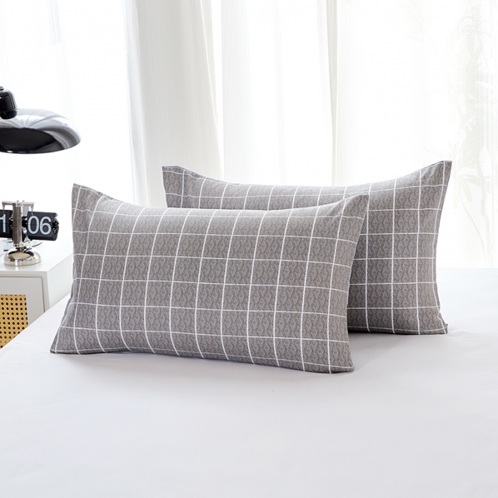 91家纺网 家纺一手货源 找家纺 丰淘 2022新款条纹水洗棉枕套 浅灰方格