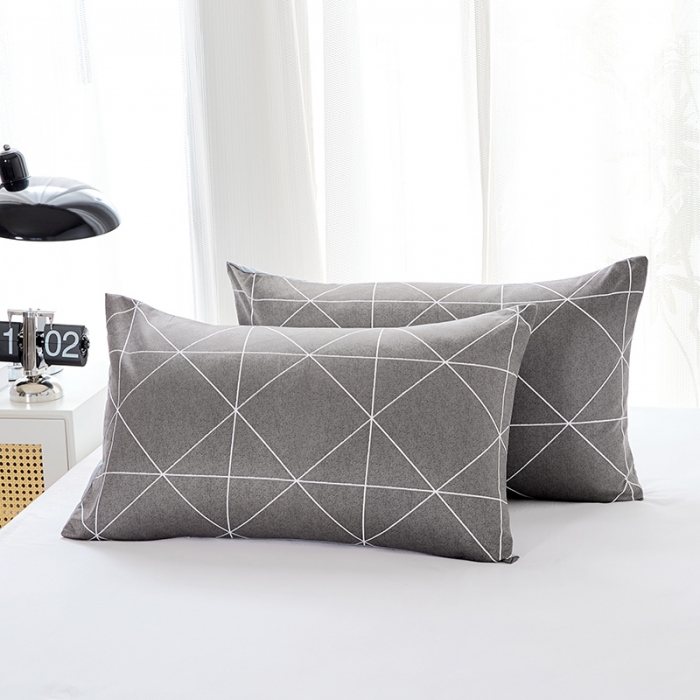 91家纺网 家纺一手货源 找家纺 丰淘 2022新款条纹水洗棉枕套 深灰大格