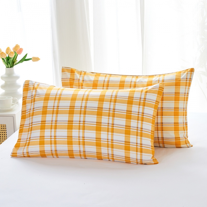 91家纺网 家纺一手货源 找家纺 丰淘 2022新款条纹水洗棉枕套 黄白格