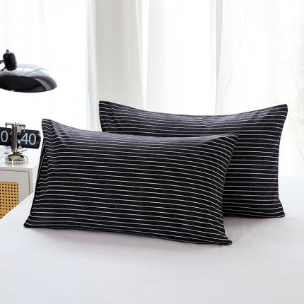丰淘 2022新款条纹水洗棉枕套 炭黑细条