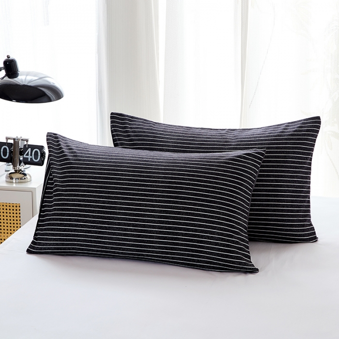 91家纺网 家纺一手货源 找家纺 丰淘 2022新款条纹水洗棉枕套 炭黑细条