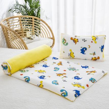 91家纺网 家纺一手货源 找家纺 乐秀 2024新款幼儿园双面四季款儿童床垫套+床垫芯彩虹恐龙