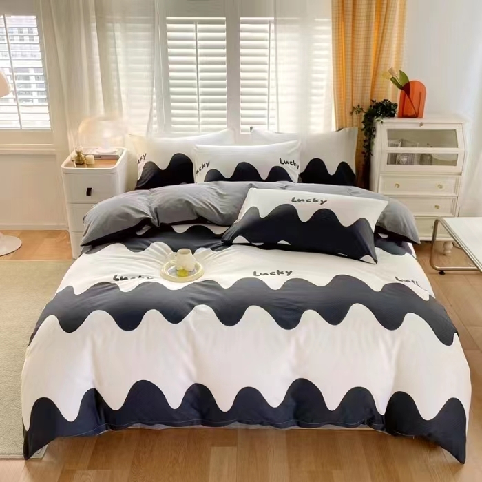 91家纺网 家纺一手货源 找家纺 金鑫汇 2023新花型上市喷气面料全棉四件套 波浪世界