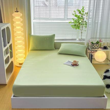 91家纺网 家纺一手货源 找家纺 十里居2022新款水洗棉床笠三件套 抹茶绿