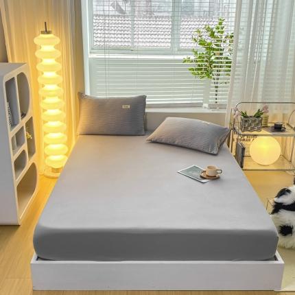 91家纺网 家纺一手货源 找家纺 十里居2022新款水洗棉床笠三件套 椰子灰