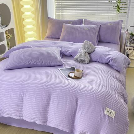 91家纺网 家纺一手货源 找家纺 十里居2022新款泡泡纱提花水洗棉四件套 梦幻紫