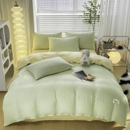 91家纺网 家纺一手货源 找家纺 十里居2022新款泡泡纱提花水洗棉四件套 抹茶奶黄