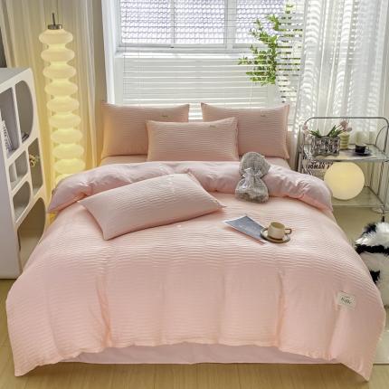 91家纺网 家纺一手货源 找家纺 十里居2022新款泡泡纱提花水洗棉四件套 心动粉