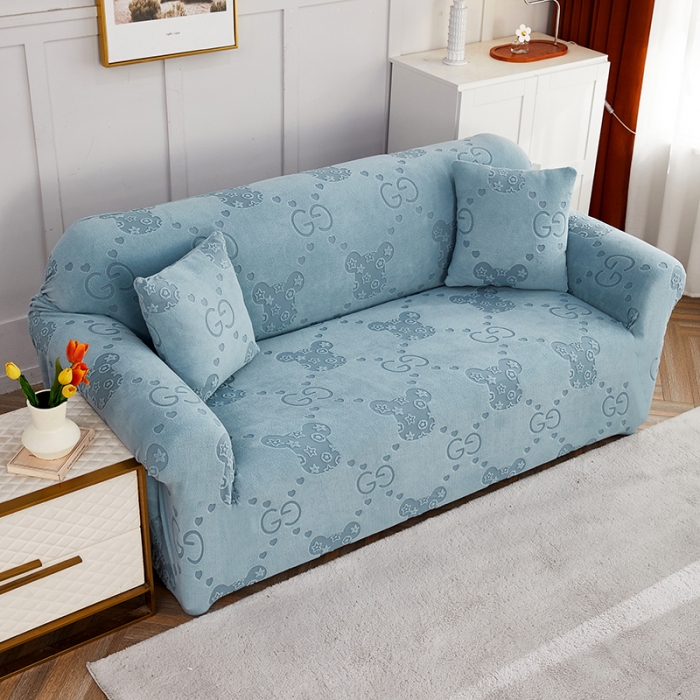 91家纺网 家纺一手货源 找家纺 逐日沙发套 2023新款提花绒直排沙发套 酷熊-雾霾蓝