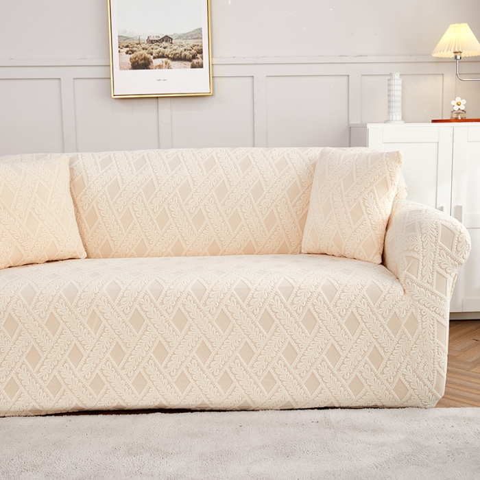 91家纺网 家纺一手货源 找家纺 逐日沙发套 2023新款提花绒直排沙发套 滕条-米黄