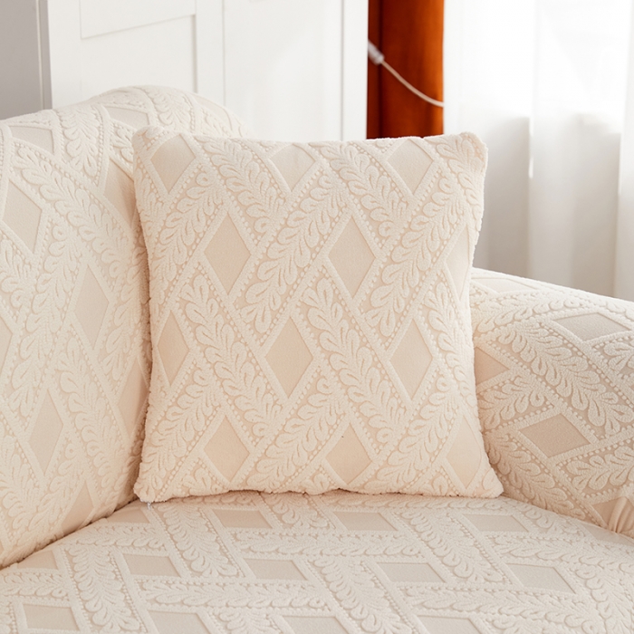 91家纺网 家纺一手货源 找家纺 逐日沙发套 2023新款提花绒直排沙发套 滕条-米黄